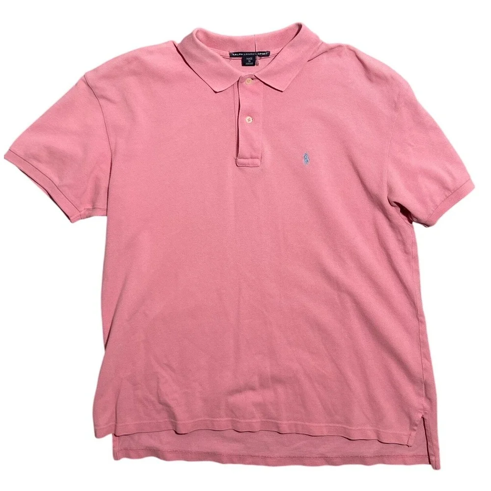 Ralph Lauren Sport Men's Pink Polo Shirt Size L Classic Fit Short‎ Sleeve